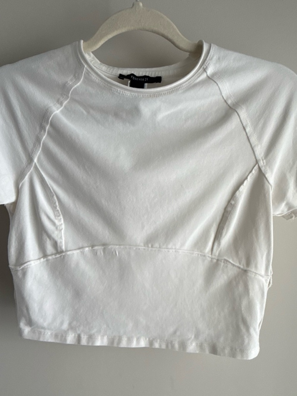 Forever 21 White Short-Sleeve Cropped Crew Top